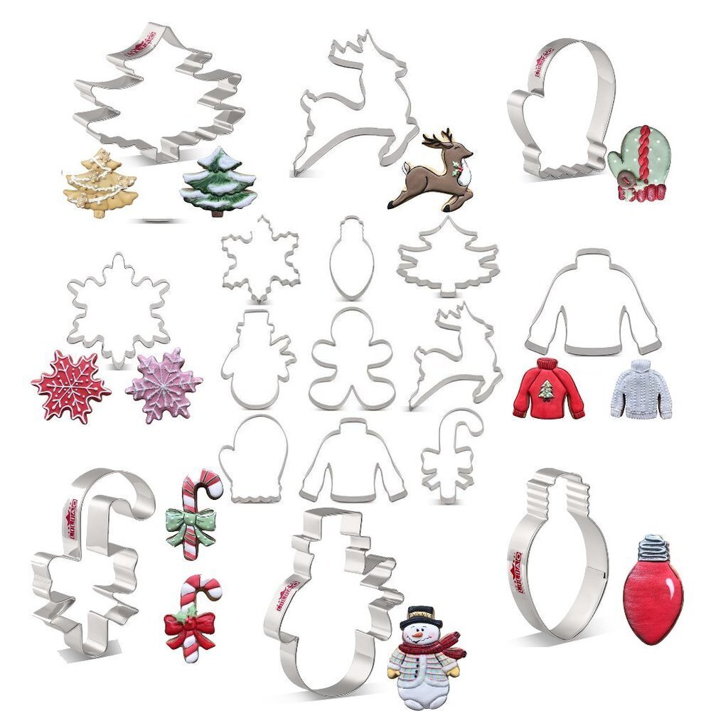 Liliao 9-Piece Christmas Cookie Cutters Stainless Steel Candy Cane Reindeer NEW